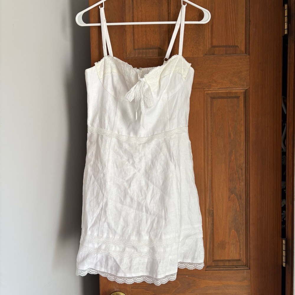 NEW Reformation Size 8 Arya White 100% Linen Sleeveless Mini Dress Retail $218